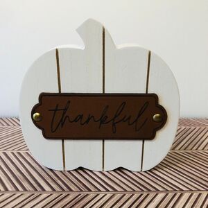 Hobby Lobby White Thankful Pumpkin Wood Block Thanksgiving Décor Cozy Cottage
